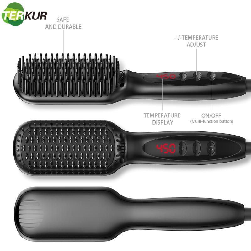 

Hair Straightener Brush Ceramic Heating Ionic Straightening Brush with Anti-Scald Auto Temperature Lock and Auto-Off Function