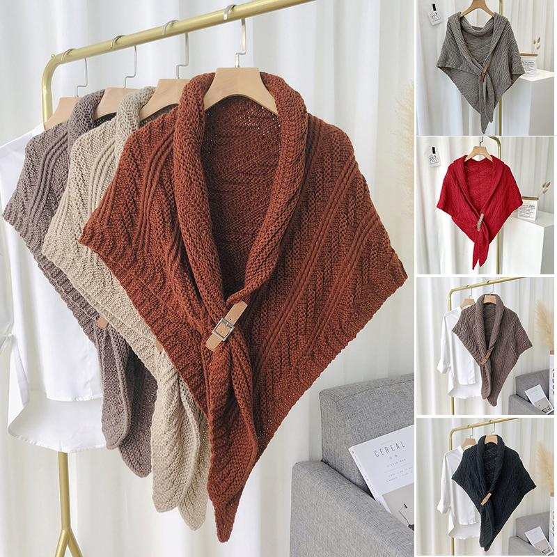 

Neck Ties Multifunctional Triangle Shawl For Ladies Knitted Shoulder Wrap With PU Strap Buckle Any Season Wedding Party A66