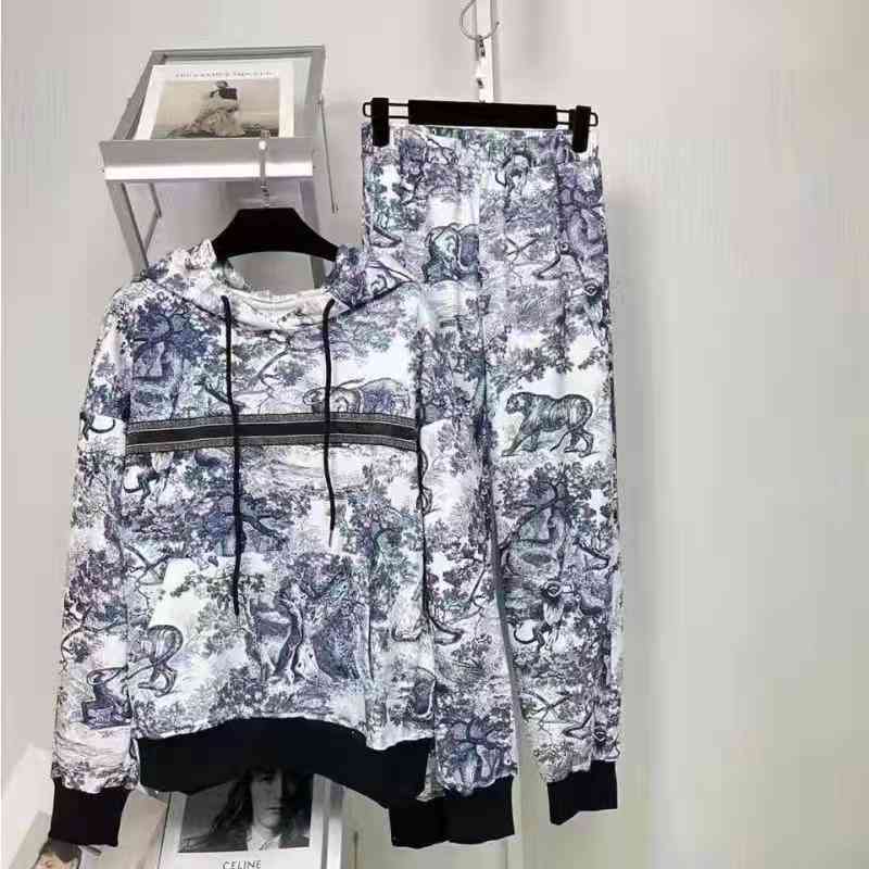 2022 Factory Wholesale New Model autumn and winter fashion leisure hooded long sleeved trousers two-piece set student slim suit-image-754722697