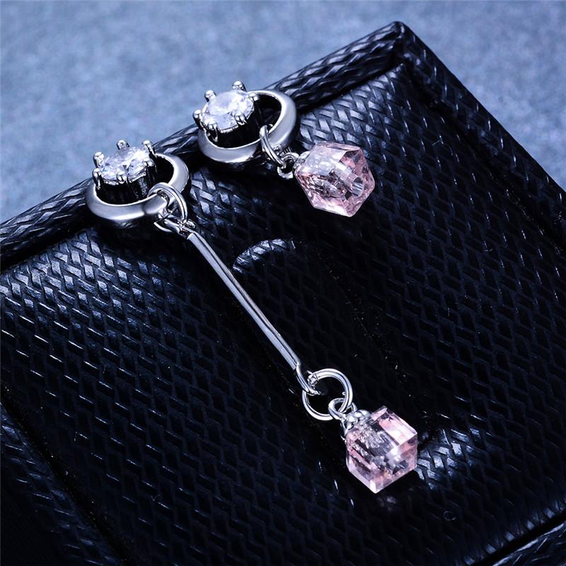 

Fashion Female Crystal Asymmetrical Drop Earrings Rose Gold Pink Stone Earrings Boho Wedding Jewelry Long Dangle