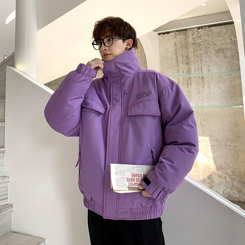 

Cotton-quilted Clothing 2021 Winter New Work High-collared Cotton Young Men's Clothes 81NA, Purple