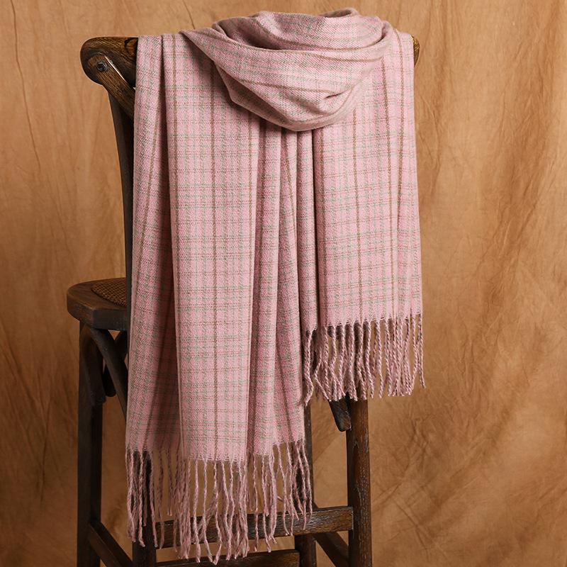 

Warm New Imitation Cashmere Scarves For Women Winter Korean Shawl Cashmere Blend Shawls Plaid Pink Hijabs