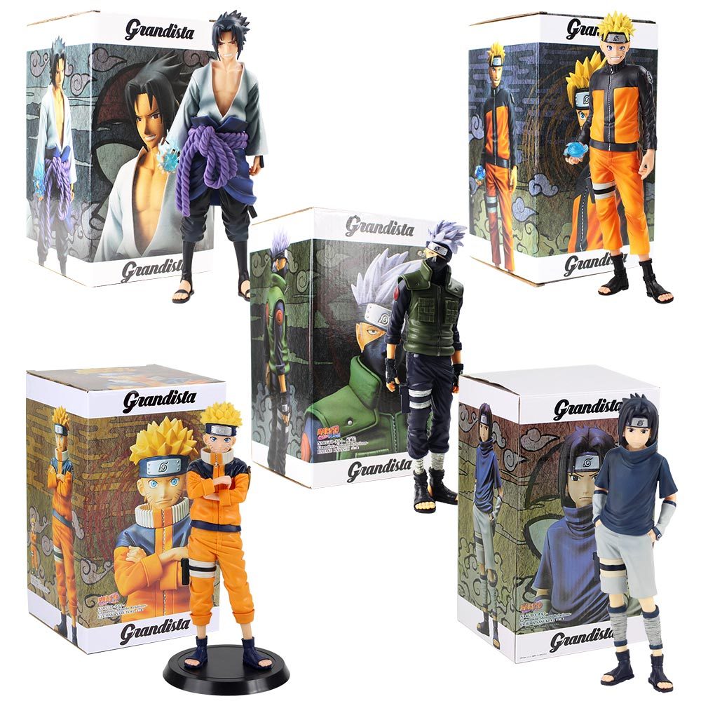 

28cm Anime Naruto Figures Uzumaki Naruto Uchiha Sasuke Hatake Kakashi Grandista Collectible Model Toys PVC Figurine X0121, 25cm opp bag