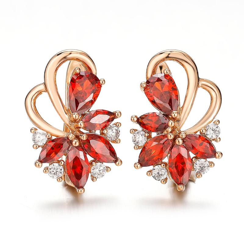 

Harong Exquisite Natural Zircon Flower Earring Punk Jewelry Party Quality Ladies Beautiful Crystal Small Red Earrings Women Gift