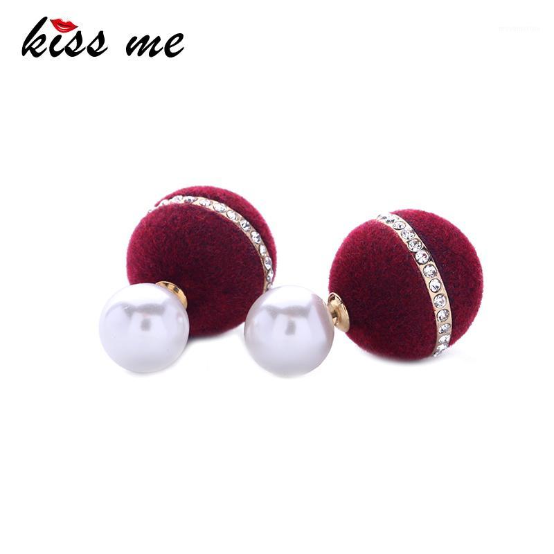 

KISS ME 5 Colors Pom Pom Earrings Simulated Pearls Rounds Double Sides Round Stud Earrings Fashion Jewelry1