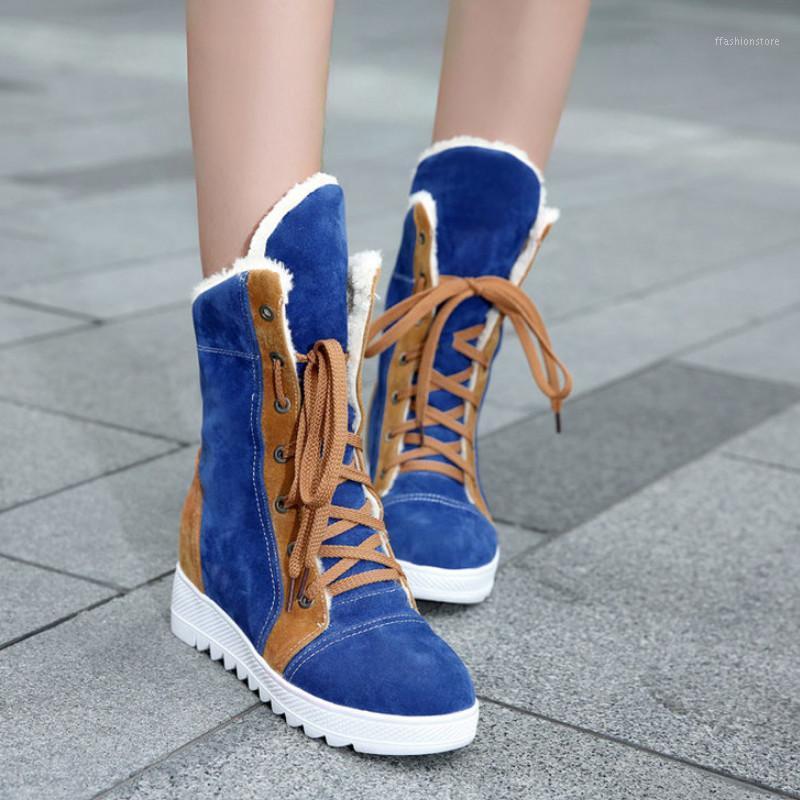 

Fanyuan Big Size 43 Girls Warm Mid Calf Snowboots Flock Patchwork Thick Fur shoes lace Boots Women 2021Wedges Shoes Woman1, Black