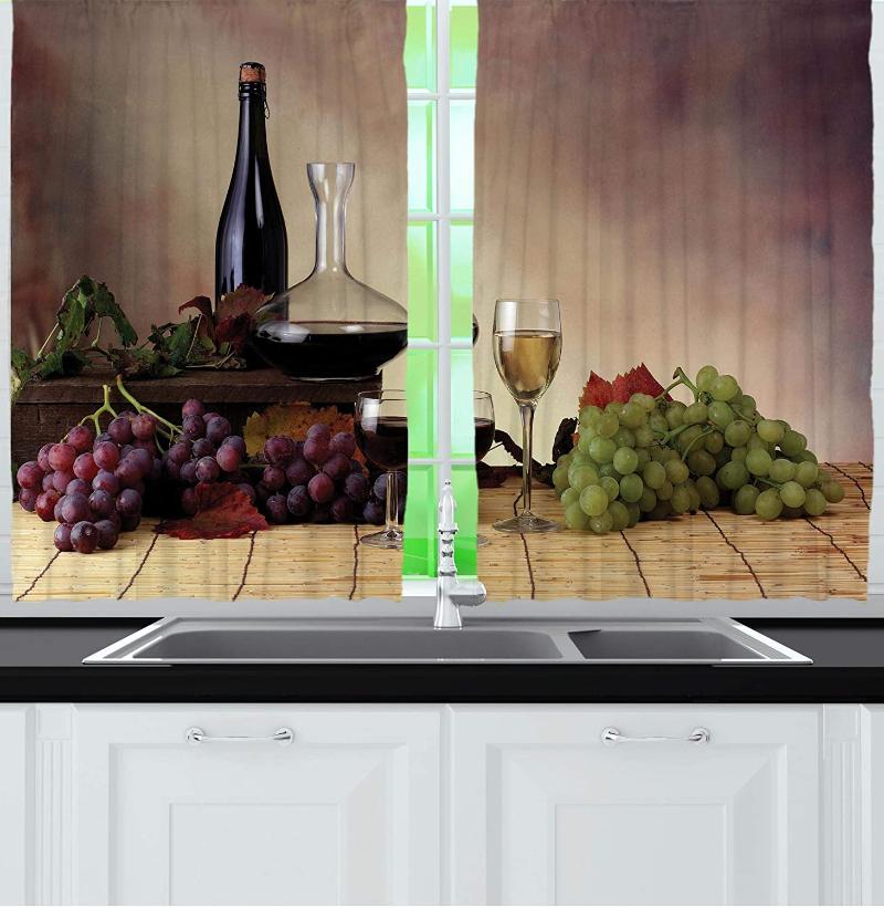 

Wine Kitchen Window Curtains Grapes Wines Bottles Glasses Picture Artwork Gourmet Taste Champagne Alcoholic Drinks Window, As pic