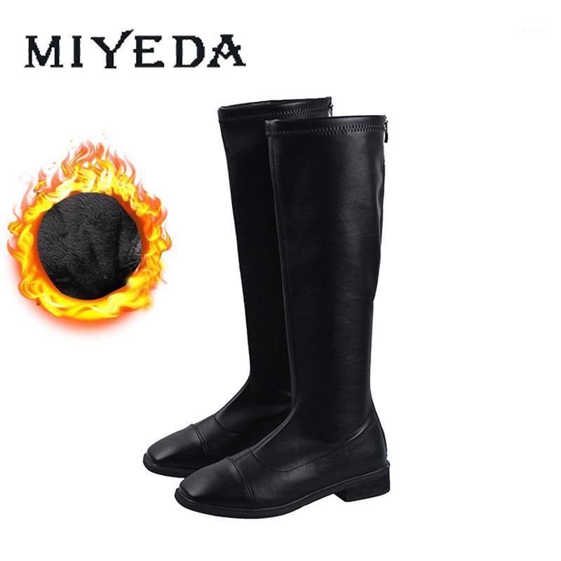 

Long Boots Female Round Toe Black White Back Zipper Pure Pu Upper Mesh/plush Lining Winter Comfortable Elegant Women Boots1, Black-mesh