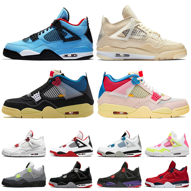 

New jumpman 4 4s White Travis Satin basketball shoes Off Union 4 Guava Ice Black Cat Court Purple men women sneakers, Box