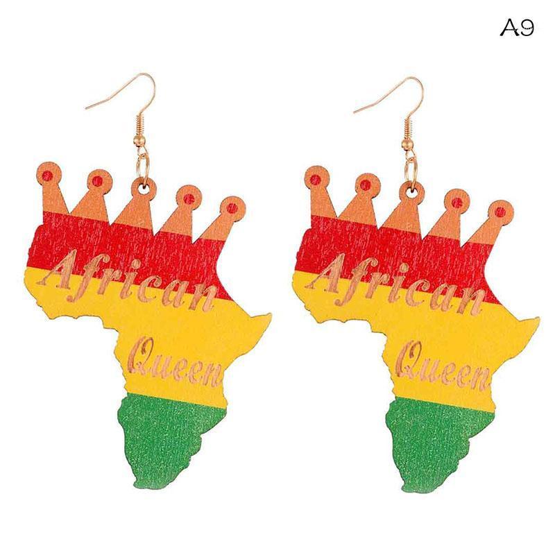 

WHOMEWHO Laser Cut Natural Wood Africa Map Outlines Ankh Crown Queen Rock Earrings Vintage Party Club African Jewelry Wooden DIY1