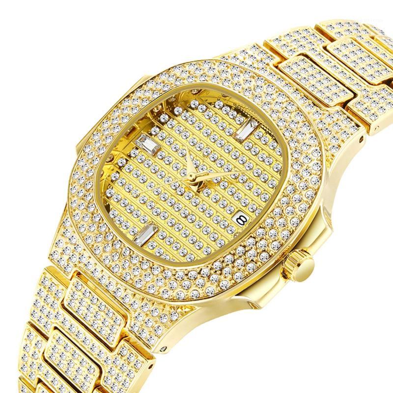 

Wristwatches Mens Hip Hop Quartz Watch Waterproof Watches Diamond Bling Iced Out 42mm High Quality1