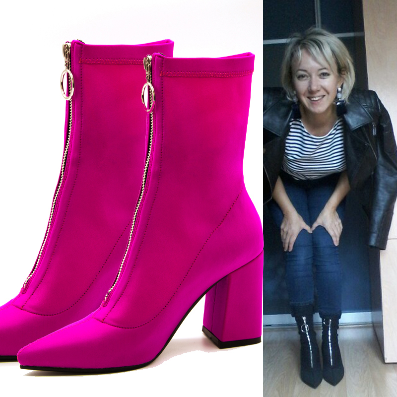 

2021 Vangull Women Winter Shoes Fashionable Pointed to Pulled Out Woven Front Short Sexy Boots Heels 6YIG, Black