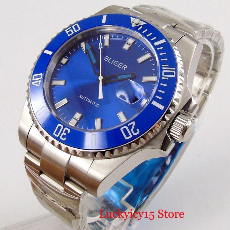 

BLIGER Blue Dress 43mm Stainless Steel Men Watch Sapphire Glass Date Window MIYOTA Movement Deployment Clasp1, Logo mingzhu 2813