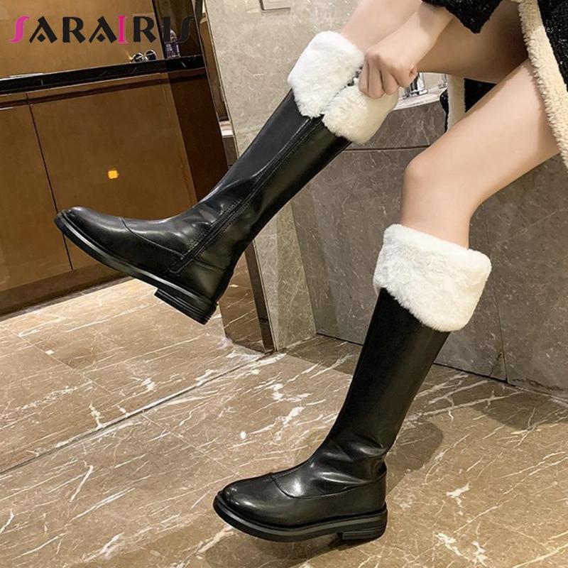 

SARAIRIS New Fashion Female 2020 Design Comfort Casual Boots Mid Calf Boots Women Chunky Heels Winter Warm Plush Shoes Woman1, Black