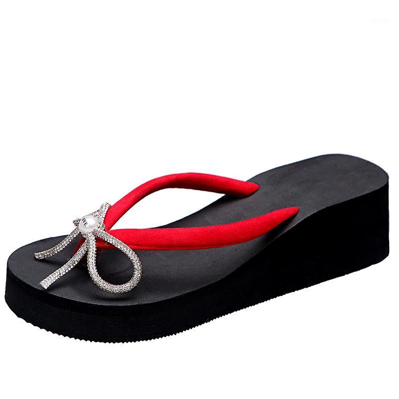 

Slippers Summer Women's Flip-flops Wedge Heel Thick Bottom 2021 Bowknot Platform Sole Fashion Sexy Sandals Bottoms Womens, Blue