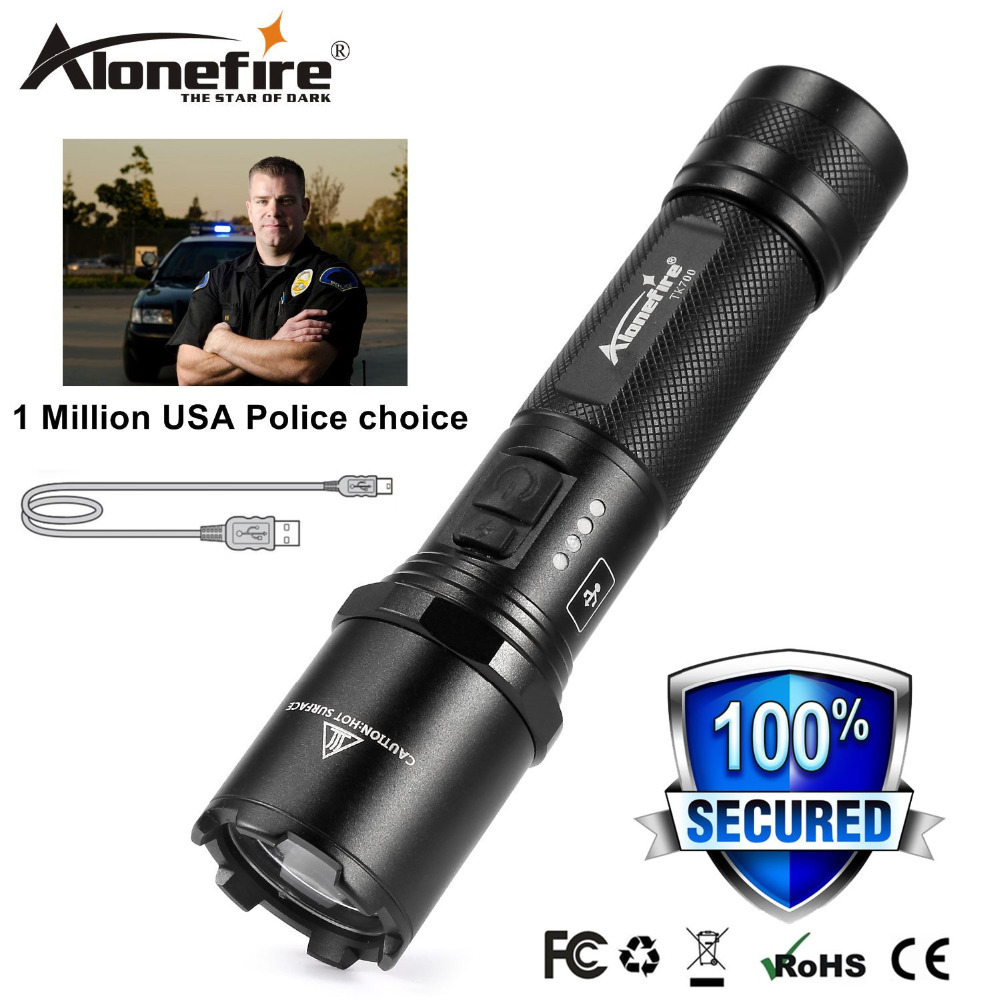 

AloneFire TK700 CREE LED Police Flashlight Security and Self Defense Ultra Bright Torch Usb Rechargeable Tactical patrol Light Y200727