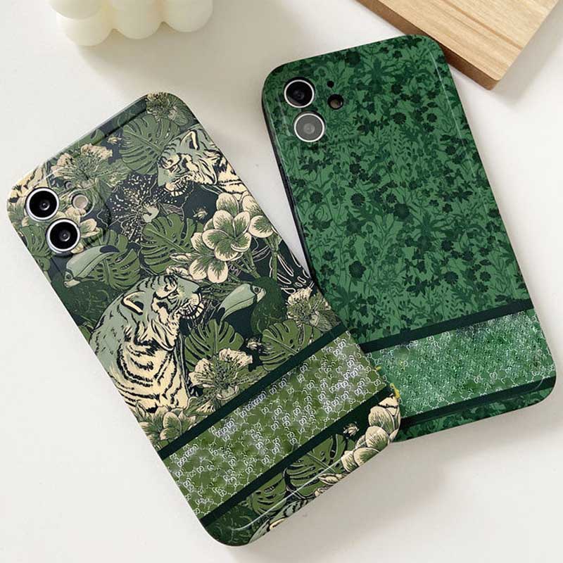

G Fasion Flowers Full Protective Soft Tpu Green Phone Case For IPhone 11 13 12 Pro max Xr X xs 7 8 plus Luxury Anti-fall Camera Lens Protector Cover, Color a