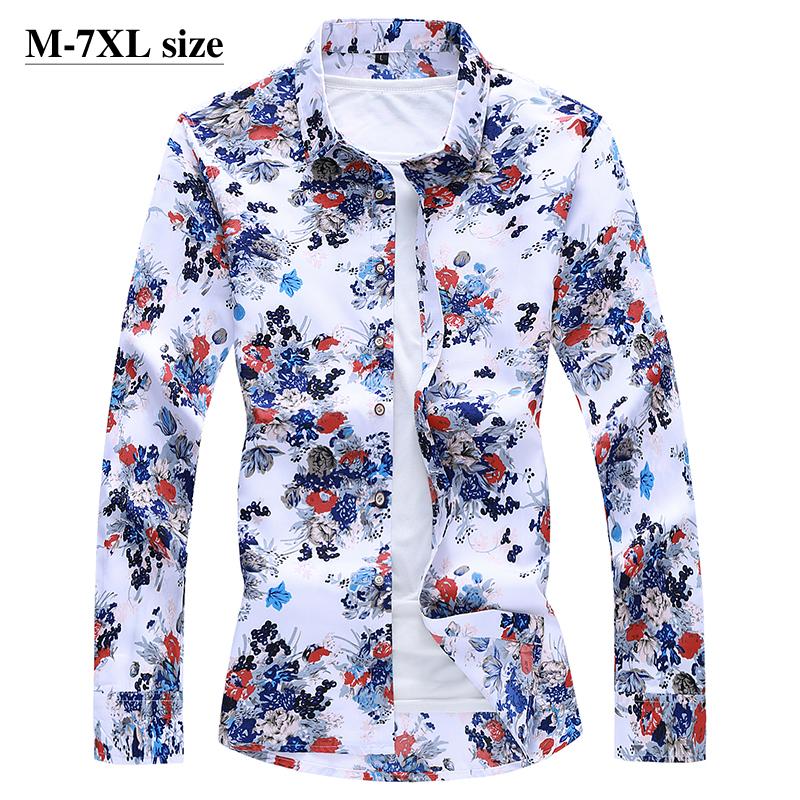 

2020 New Mens Shirts Large Size Business Casual Long-sleeved Fashion Slim Spring Autumn Printing Shirt Male Clothes 5XL 6XL 7XL, Flower