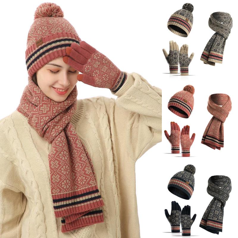 

Fashion Women 's Hat Capumn Winter Autumn Knitted Warm Scarf Windproof Multi Functional Hat Scarf Set Clothing Suit 3 Piece #T2G