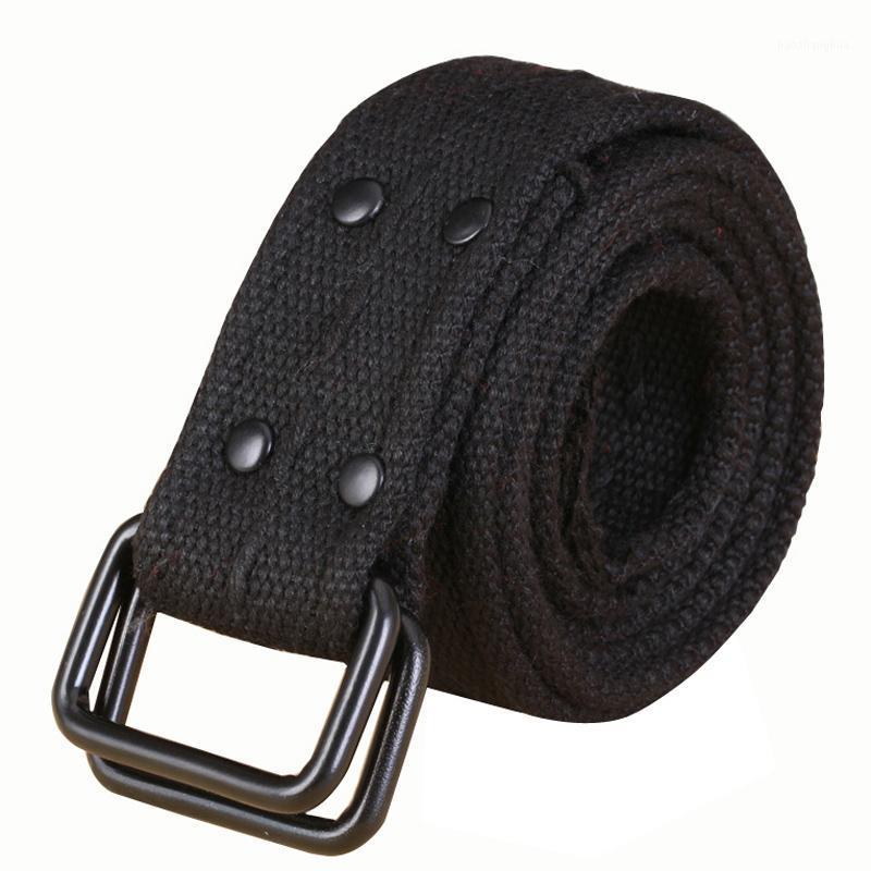 

Casual Unisex Belt Quality Retro Weaving Canvas Alloy Double Ring Buckle Men Outdoor Sport And Women Belts, Black;brown