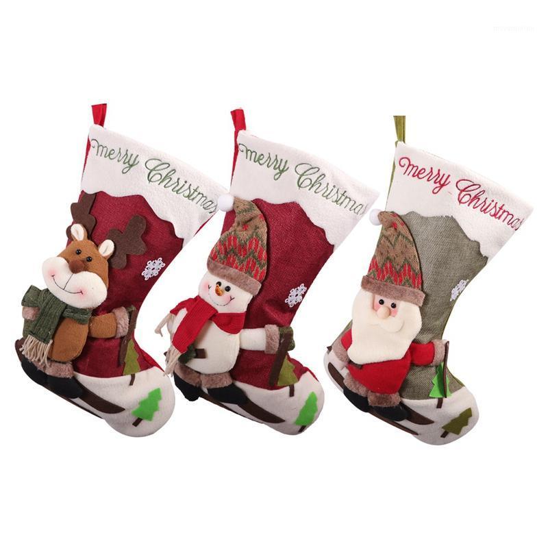 

3 Pcs Christmas Sock Christmas Decoration Assorted Santa Claus and Snowman and Elk for Party Decorations1