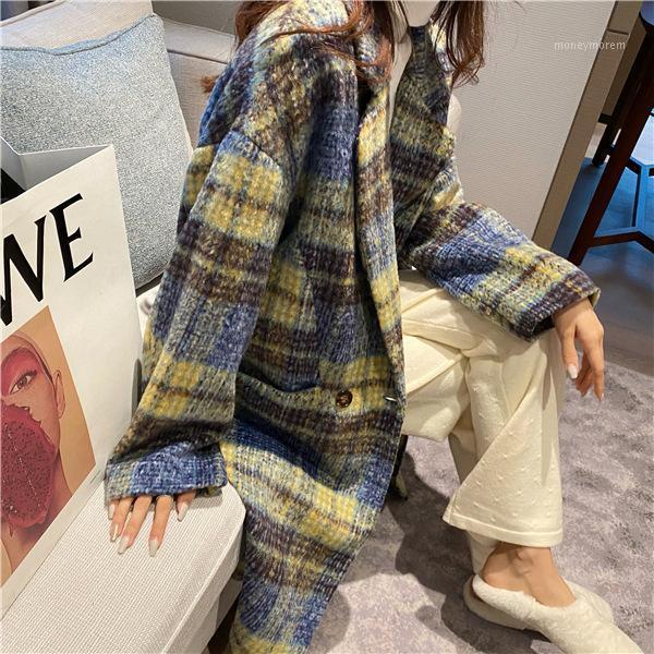 

Coat women fall and winter coat han edition 2021 grid cloth of long knee-length F68441, See chart