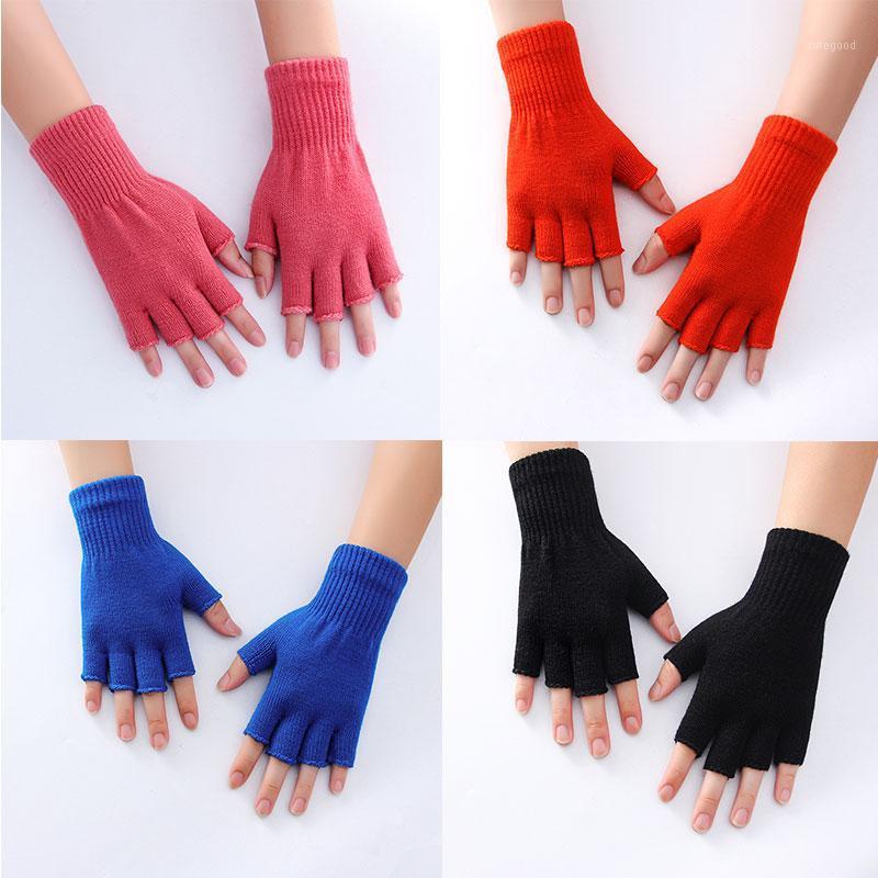 

Five Fingers Gloves 1 Pairs Short Knitted Winter Warm Half Finger Unisex Solid Color Soft Glove Stretch Fingerless Mittens1