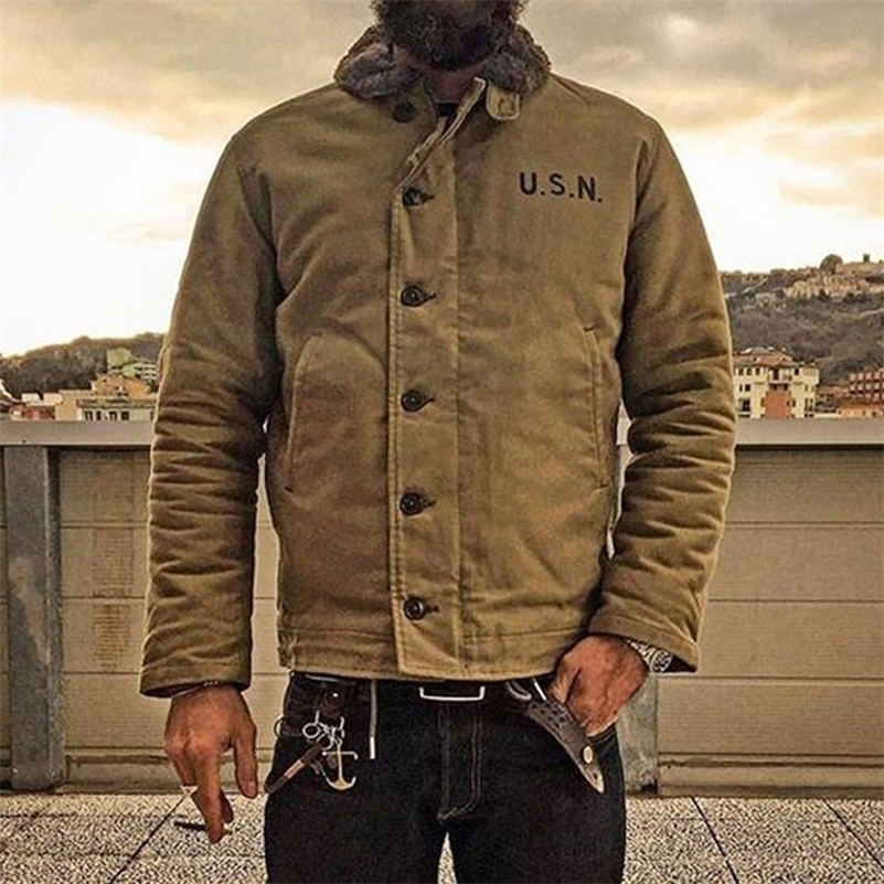 

NON STOCK Khaki N-1 Deck Jacket Vintage USN Military Uniform For Men N1 201104