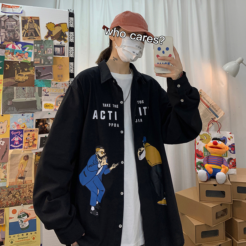 

2021 New Beach Print Black Shirt White to Autumn... Spring Long Sleeve Shirts... Oversized 5xl. 6TV4, C51