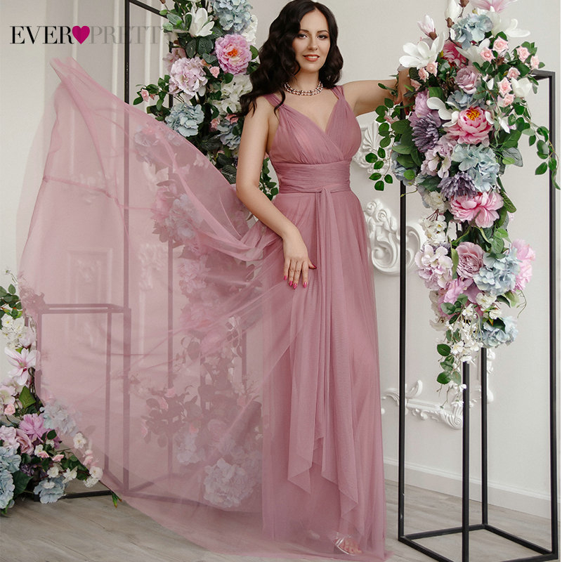 

Prom Long Elegant Dresses Ever Pretty EP07303 V-neck Sleeveless A-line Tulle Teal Prom Dresses 2020 Pink Sexy Vestido Formatura, Burgundy