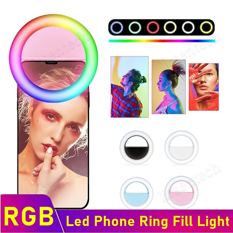 

Universal RGB LED Ring Selfie Light USB Rechargeable Supplementary Lighting Camera Photography AAA Battery For Smart Mobile Phones Free Ship