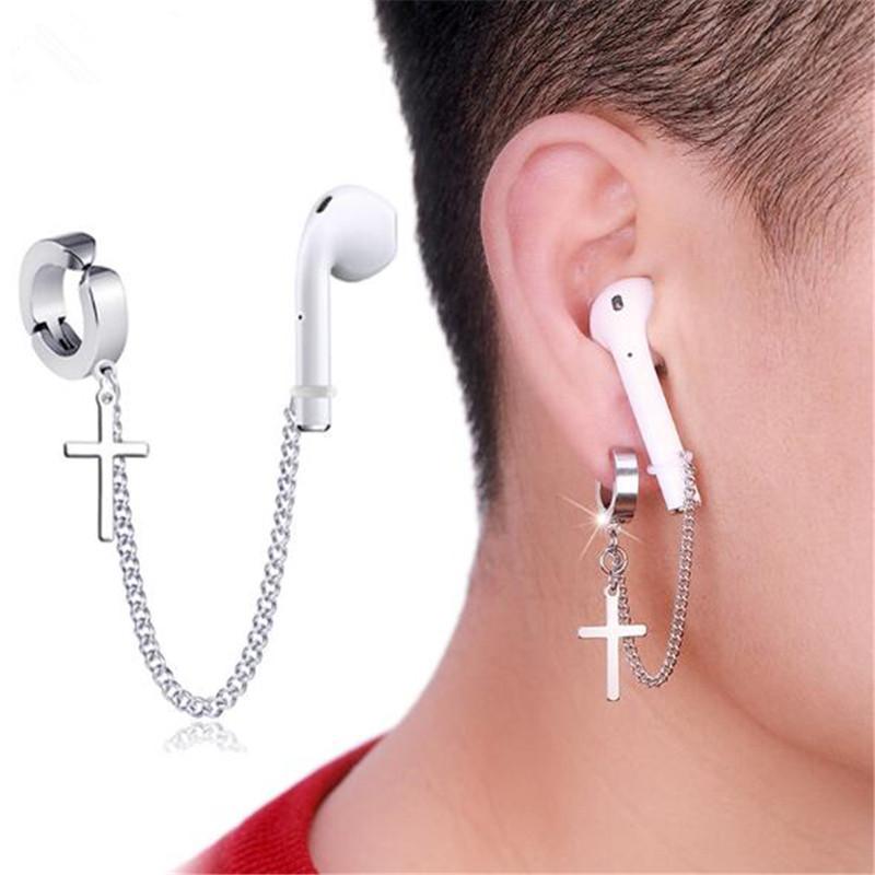 

New Trendy Creative Chain Cross Round Hoop Earrings For Women & Men Stainless Steel Circle Non Piercing Ear Clip Jewelry