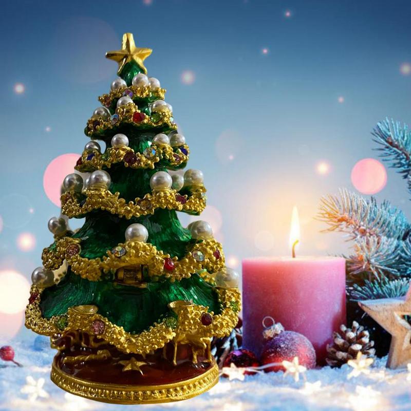 

Christmas Tree Trinket Box Jewelry Organizer Hand Painted Enameled Vintage Style Decorative Hinged Jewelry Box For Gifts