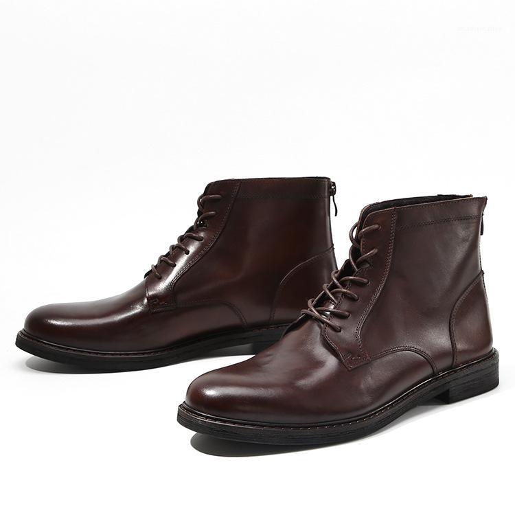 

winter ankle boots leather boots men retro genuine leather casual High Quality outdoor men Lace-up Shoes1, Black