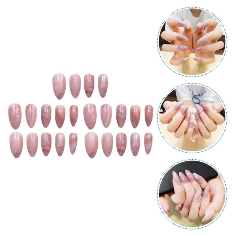 

24Pcs Marble False Nails Long Full Cover Designed Fake Nails for Ladies, As shown
