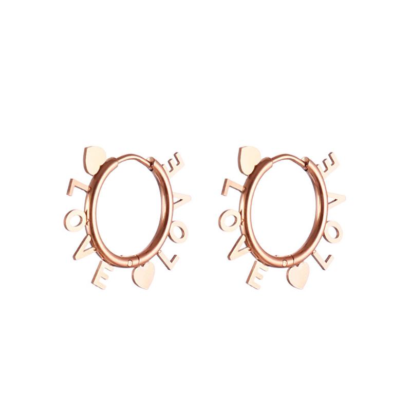 

LOVE Letters With Two Heart Around Hoop Earring Gold Silver Color Stainless Steel Earrings For Woman Lover Romantic Jewelry Gift