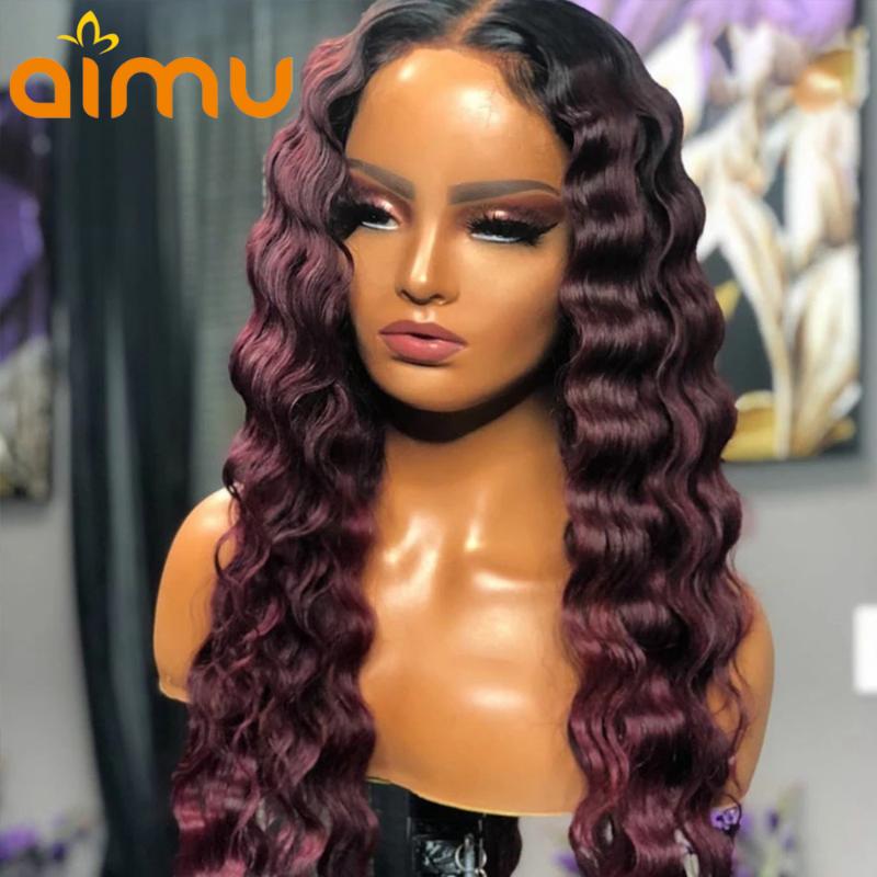 

Loose Deep Wave Ombre 99J Burgundy Human Hair Lace Wigs Glueless Curly Colored Remy HD Lace Wig For Black Women Pre Plucked Full, As pic