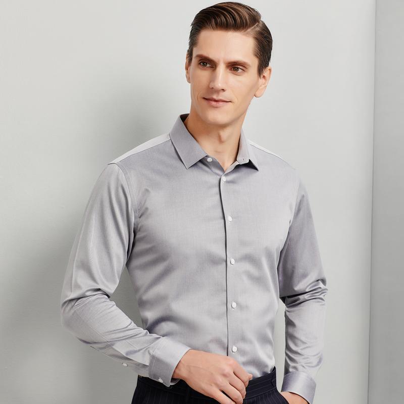 

Non-iron 100% Cotton Classic Shirts Men Long Sleeve Standard-fit Pocket-less Design Plaid/striped Wrinkle-Resistant Dress Shirt, M-12