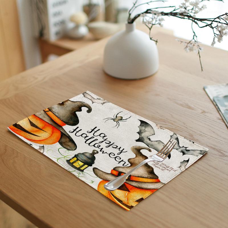 

Halloween Decoration Tablecloth 42x32cm Yellow Pumpkin Letters Restaurant Kitchen Table Runner Coffee Pads Wedding Gifts1