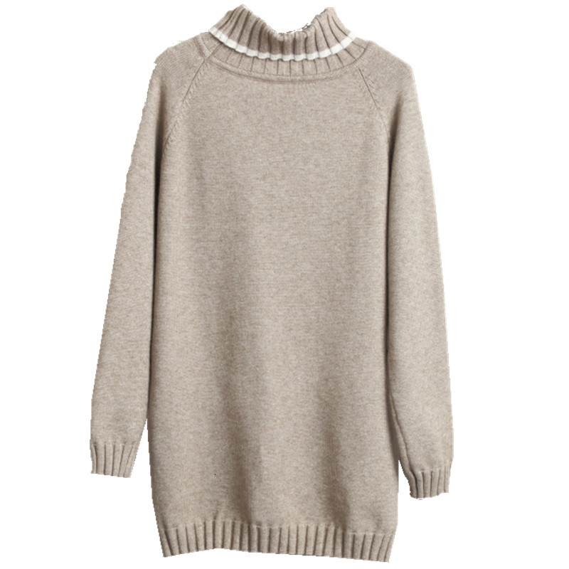 

2021 New Cashmere Long Women Autumn Winter Thick Soft Loose Knitted Sweater Female Turtleneck Pull Femme Hiver P02g, Black