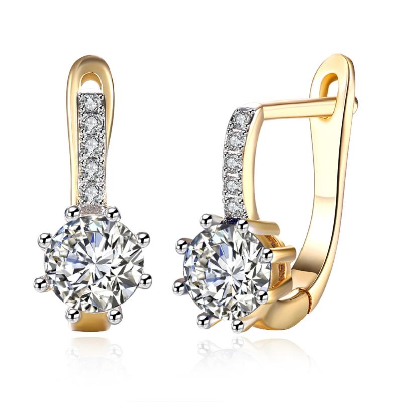 

Women Champagne Gold Color Hoop Earrings Plated Light Blue White Cubic Zircons Earrings for Lady Wedding Party Jewelry Love Gift