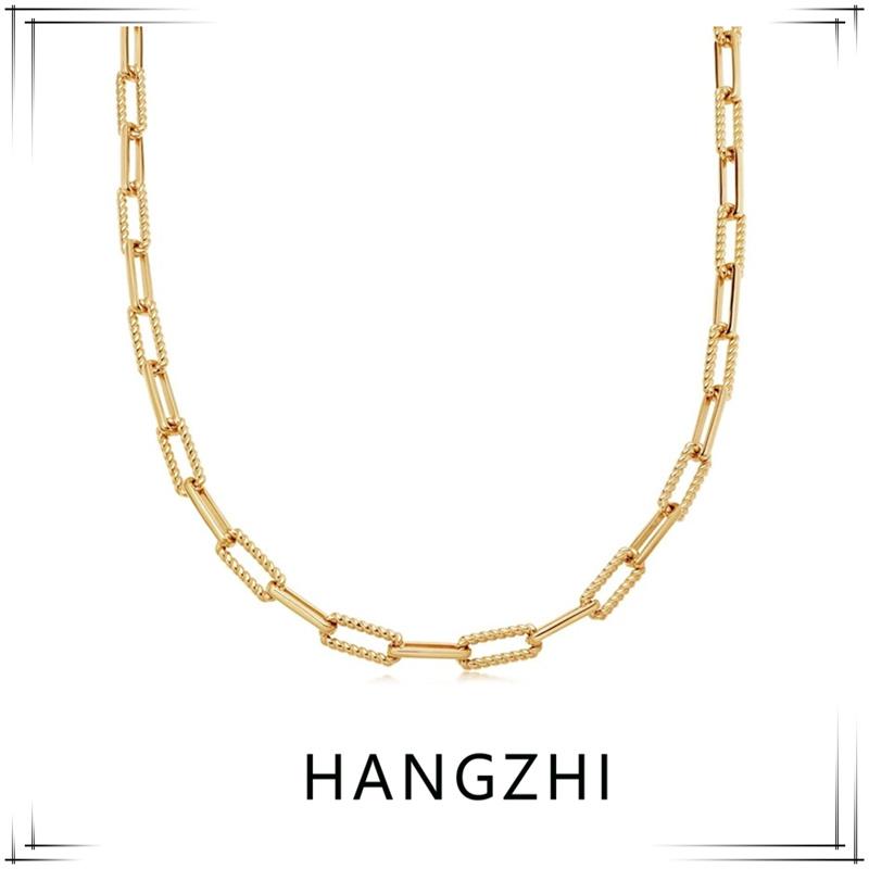 

HANGZHI 2021 New Retro Minimalist Hollow Twist Chain Stainless Steel Gold Colour Choker Necklace for Women Girls Fashion Jewelry
