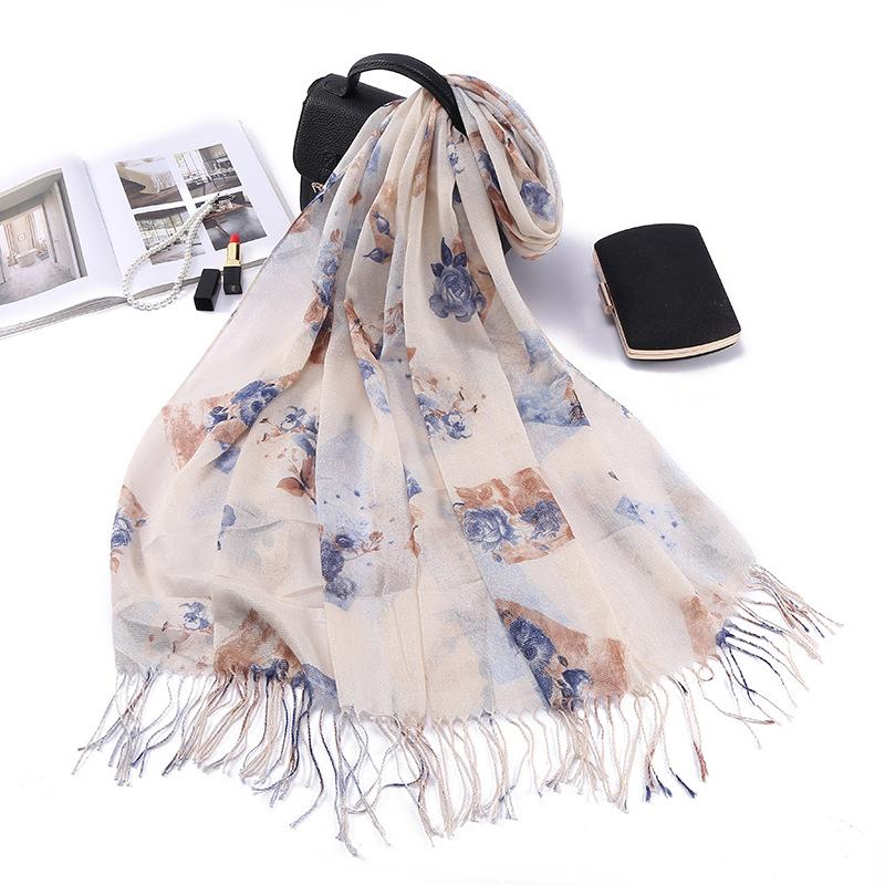 

Scarves Spring And Summer Foreign Trade Export Scarf Japanese Female Art Fan Printing Cotton Linen Small Fresh Lo
