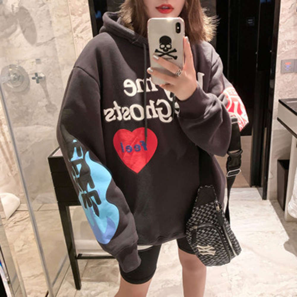 

2021 Kanye West Graffiti Letter Print Plus Velvet Sweatshirt Men Harajuku Fleece Hoodie Hip Hop Stranger Things Hooded Hoodies