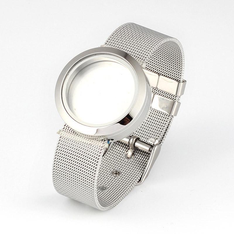 

316L Stainless Steel Waterproof 25mm/30mm Screw Top Floating Locket Bracelet with Mesh Watchband1