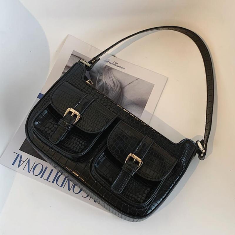 

Crocodile pattern Armpit bag 2021 Fashion New High quality PU Leather Women's Designer Handbag Vintage Shoulder Messenger Bag, Black