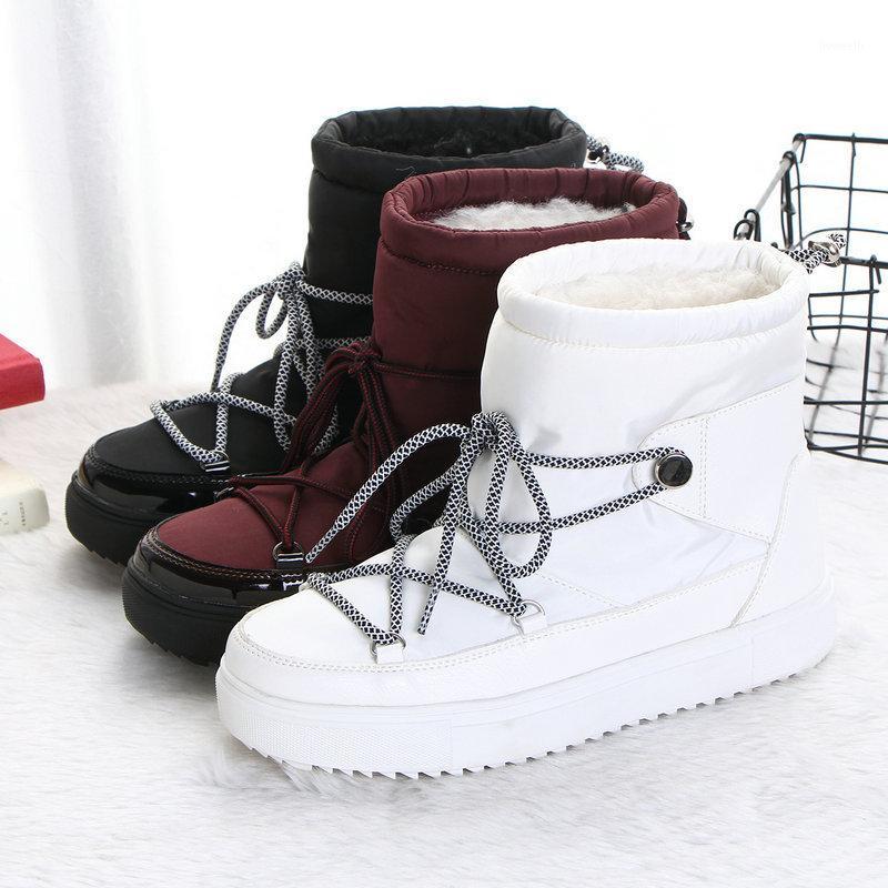 

New Pure White Snow Boots Women's Cotton Shoes Flat Non-Slip Wool in Snow Boots thigh high flat platform1, Black