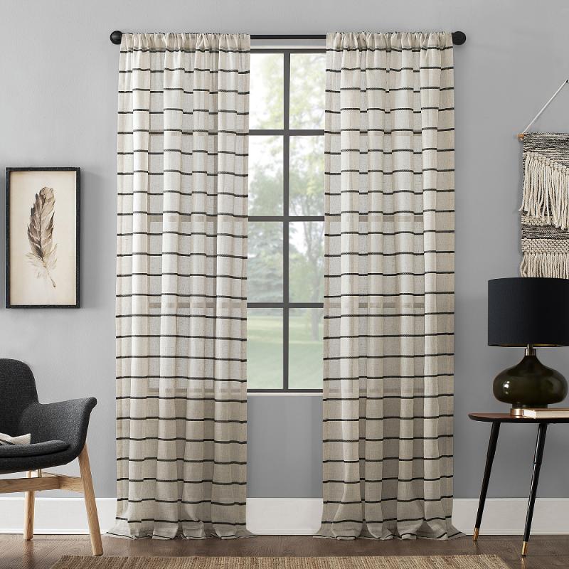 

Twill Stripe Semi-Sheer Anti-Dust Curtain Panels Home Decor Rod Pocket Enhance Privacy Curtains