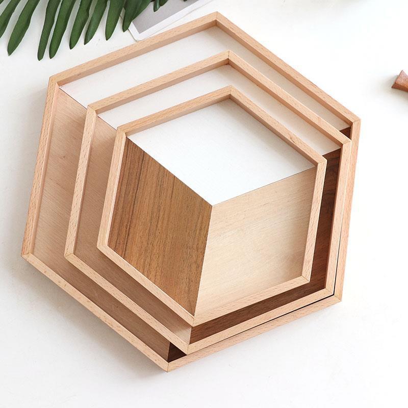 

2021 New Home Wooden Serving Decorative Tray Hexagon Baking Trays Wood Plate Tea Food Server Dishes for Kitchen Pn52