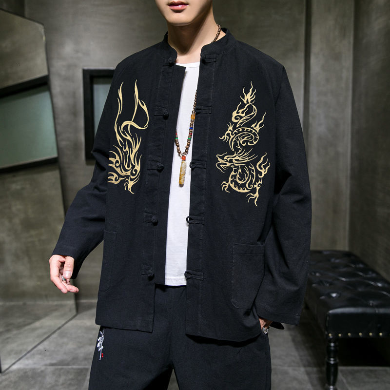 

2021 Autumn Winter New Chinese Style Men's Cotton Linen Jackets Man Embroidered Vintage Streetwear Coats Male Clothing Csht, Red